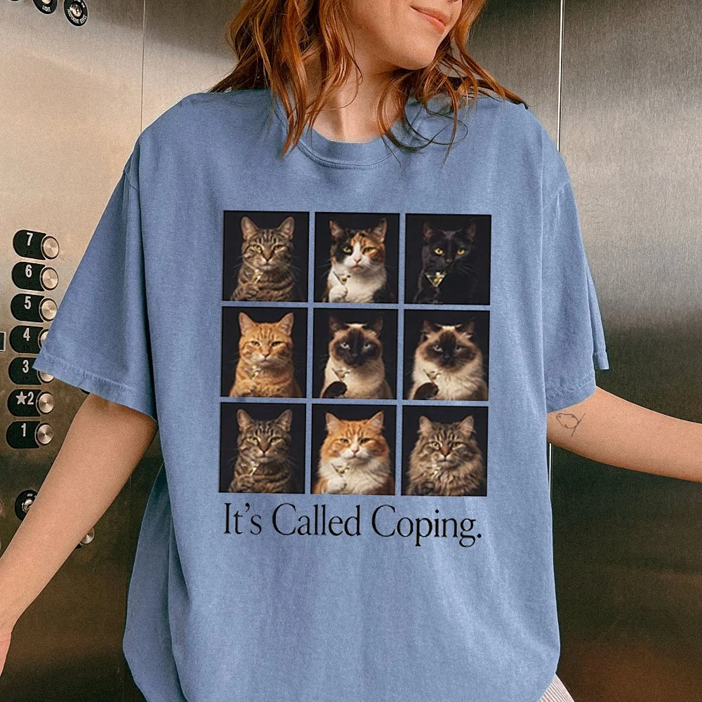 It's Called Coping Vintage Cat Graphic Tee Mental Health Humor Shirt