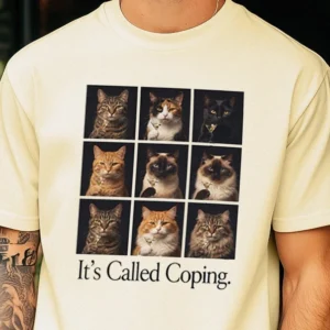 It's Called Coping Vintage Cat Graphic Tee Mental Health Humor Shirt