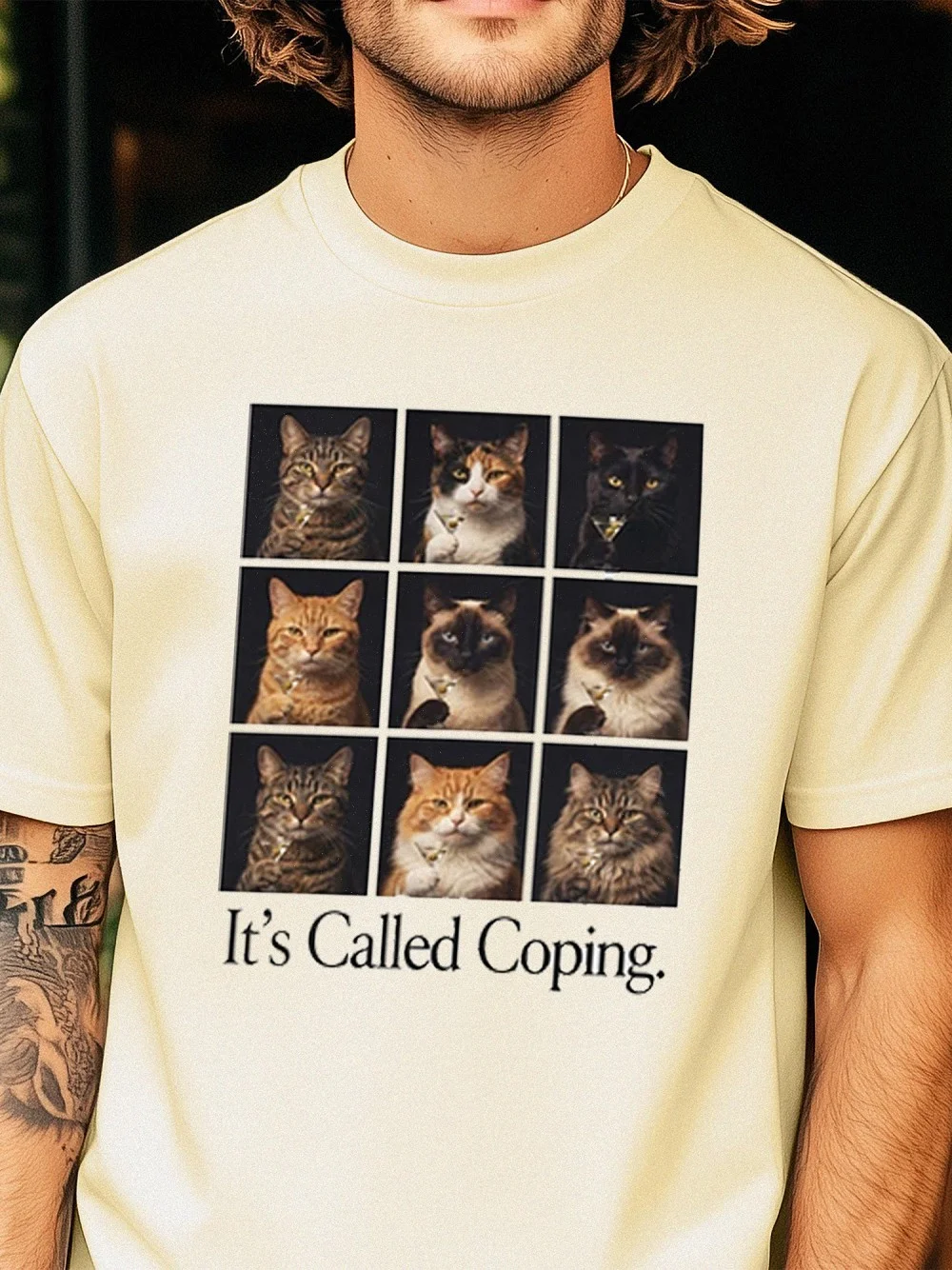 It's Called Coping Vintage Cat Graphic Tee Mental Health Humor Shirt