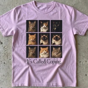 It's Called Coping Vintage Cat Graphic Tee Mental Health Humor Shirt