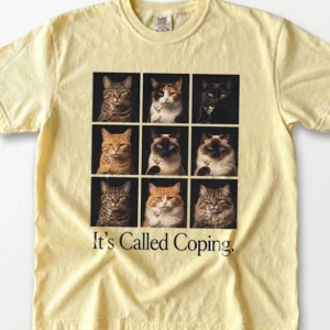 It's Called Coping Vintage Cat Graphic Tee Mental Health Humor Shirt