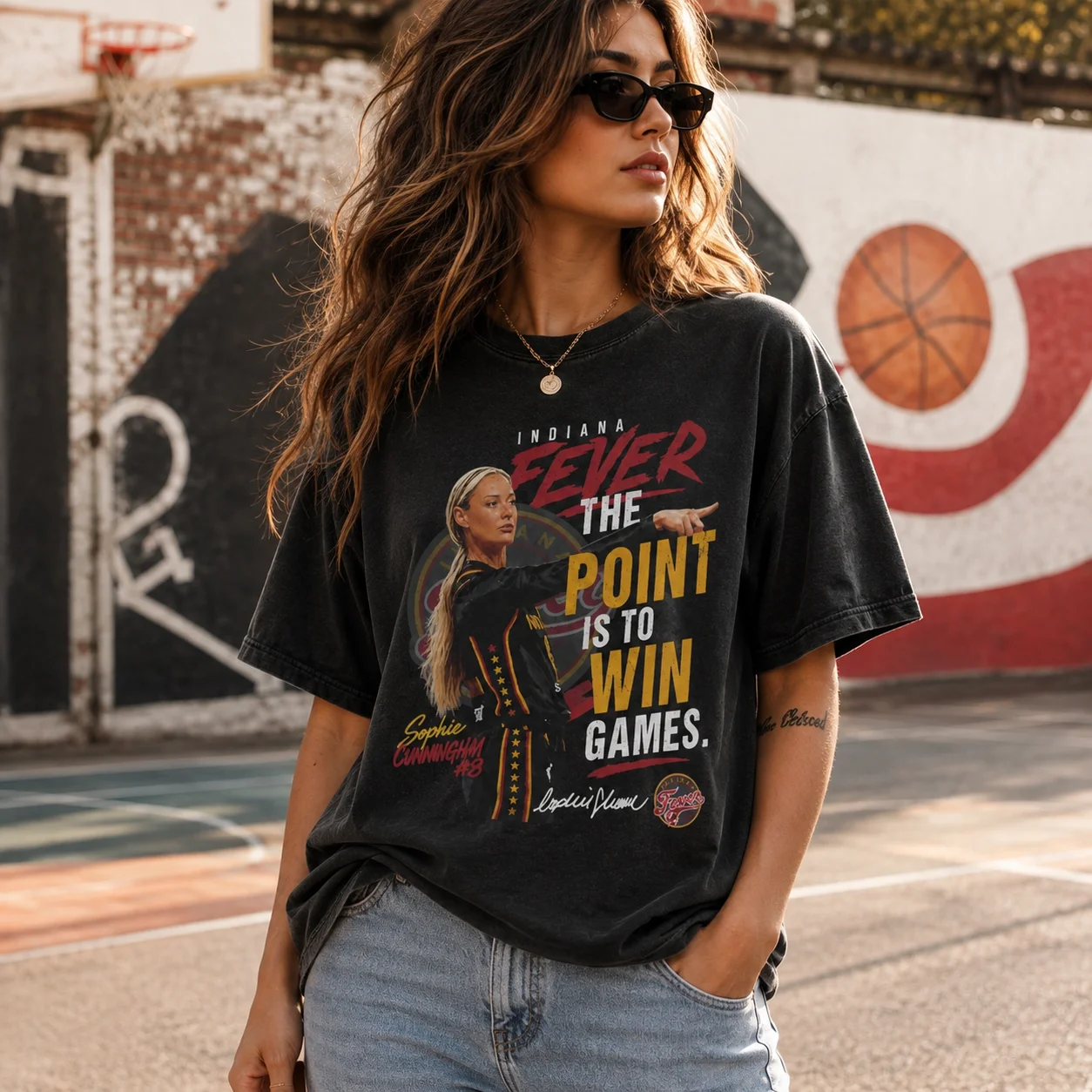 Indiana Fever Sophie Cunningham #8 Graphic Tee The Point Is To Win Games Basketball Fan Shirt
