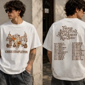 Chris Stapleton All American Road Show 2026 Tour Dates Tee Western Bull Skull Concert Shirt