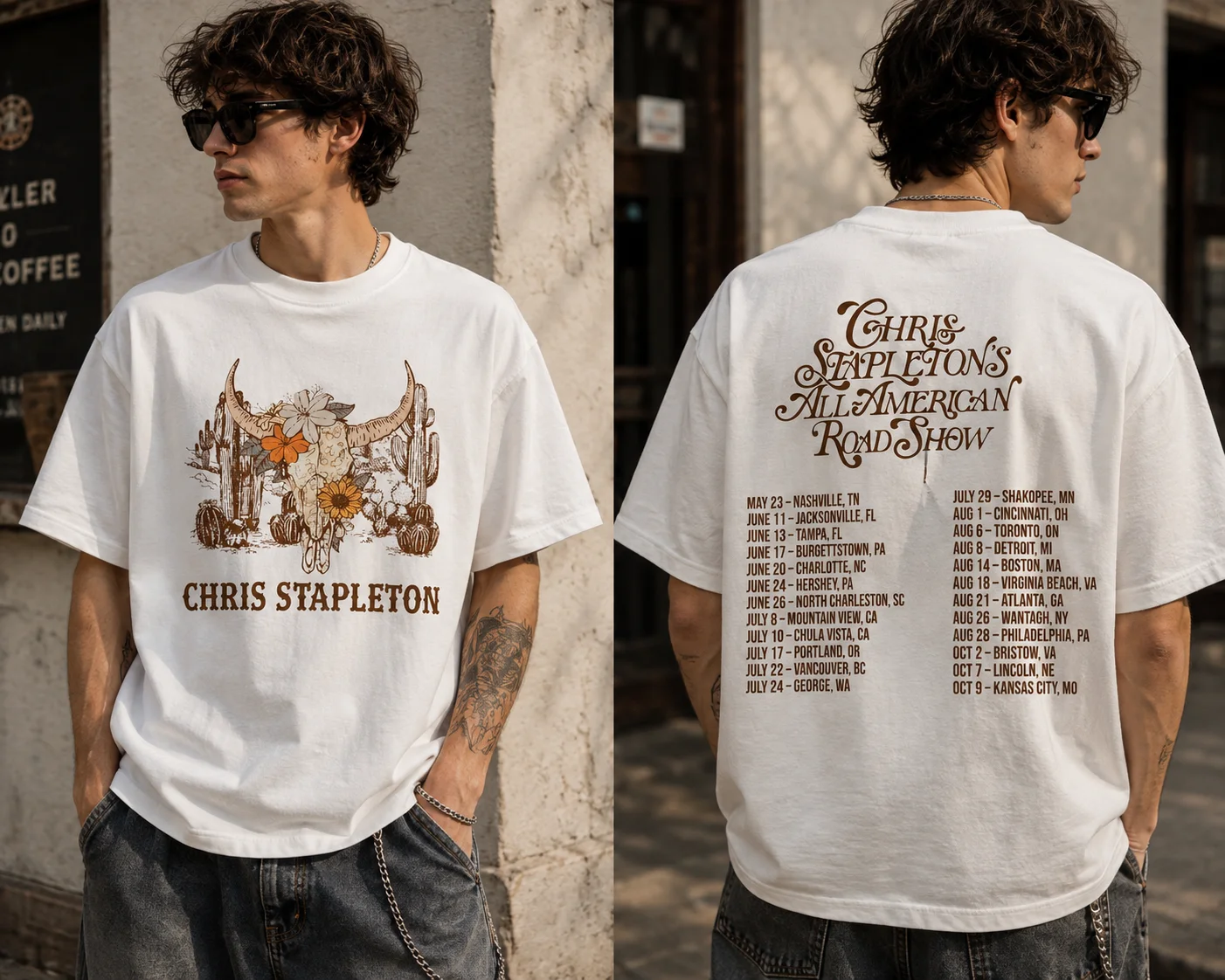 Chris Stapleton All American Road Show 2026 Tour Dates Tee Western Bull Skull Concert Shirt