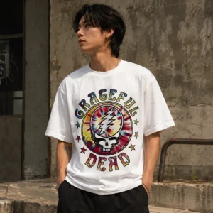 Grateful Dead Vintage Style Tie Dye Graphic Tee Classic Rock Band Shirt