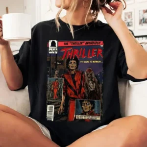 Michael Jackson Thriller Anthology Vintage Comic Book Tee 80s Retro Horror Music Graphic Shirt