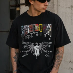 Shinedown Brent Smith Member Lineup Signature Tee Rock Concert Graphic Shirt