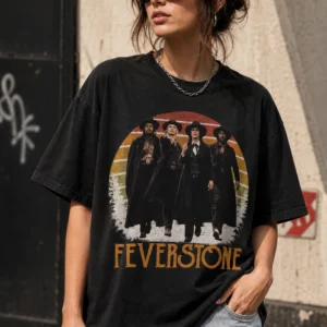 FEVERSTONE Vintage Western Cowboy Graphic Tee Retro Sunset Shirt