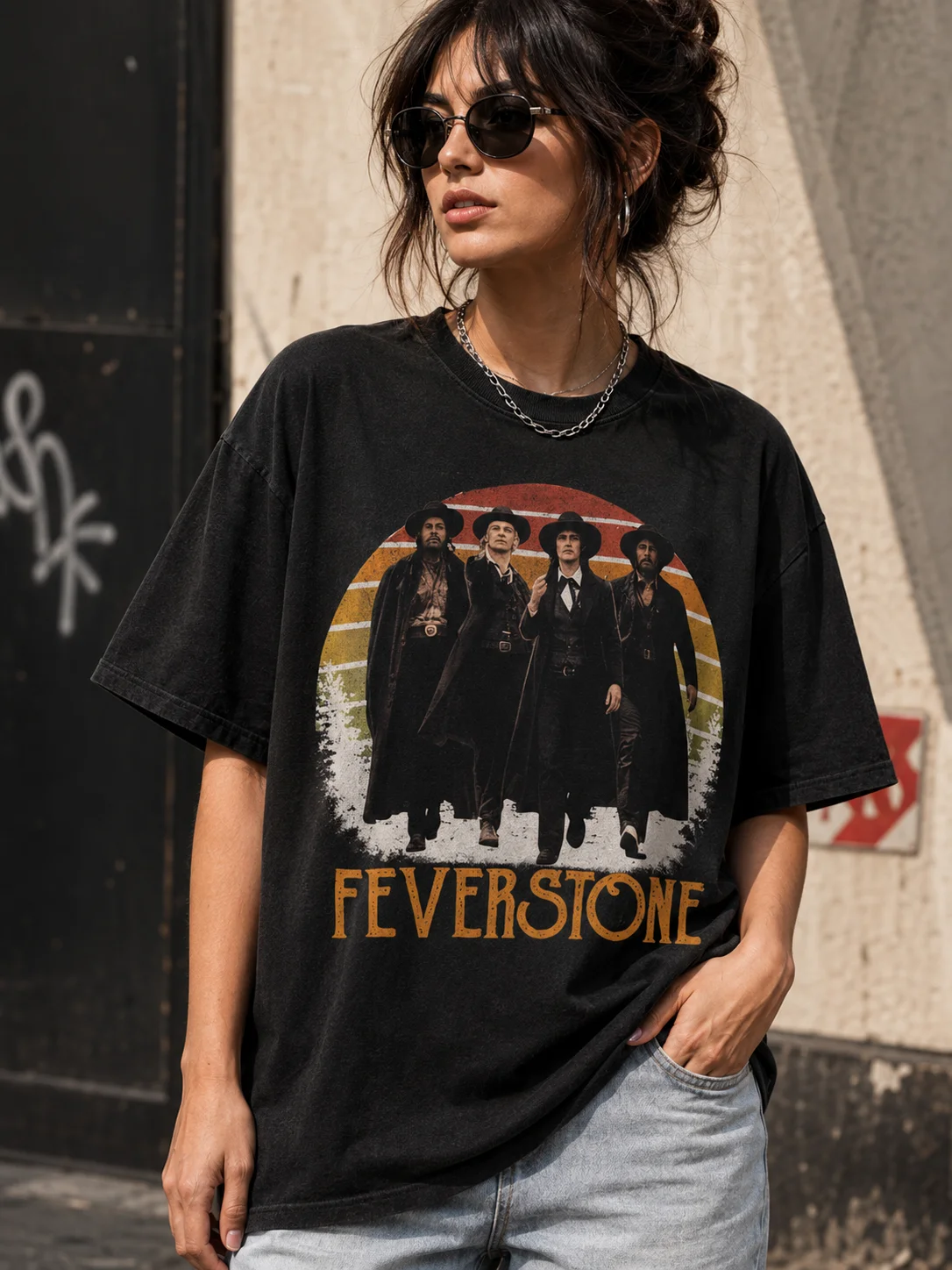 woobulk_1786095035977_0_b1361a.webp FEVERSTONE Vintage Western Cowboy Graphic Tee Retro Sunset Shirt