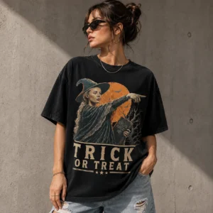 Trick Or Treat Don't You Point At Me Vintage Witch Halloween Tee for Adults