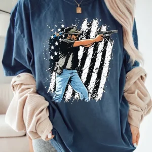 Patriotic Gun Distressed American Flag Tee Second Amendment Range Day Shirt