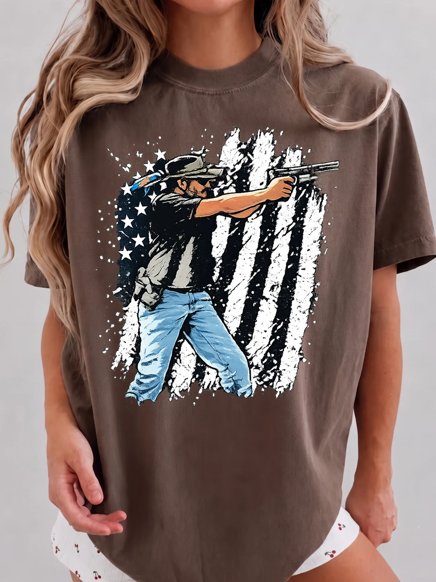 Patriotic Gun Distressed American Flag Tee Second Amendment Range Day Shirt