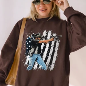 Patriotic Gun Distressed American Flag Tee Second Amendment Range Day Shirt