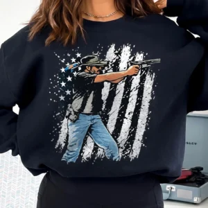 Patriotic Gun Distressed American Flag Tee Second Amendment Range Day Shirt