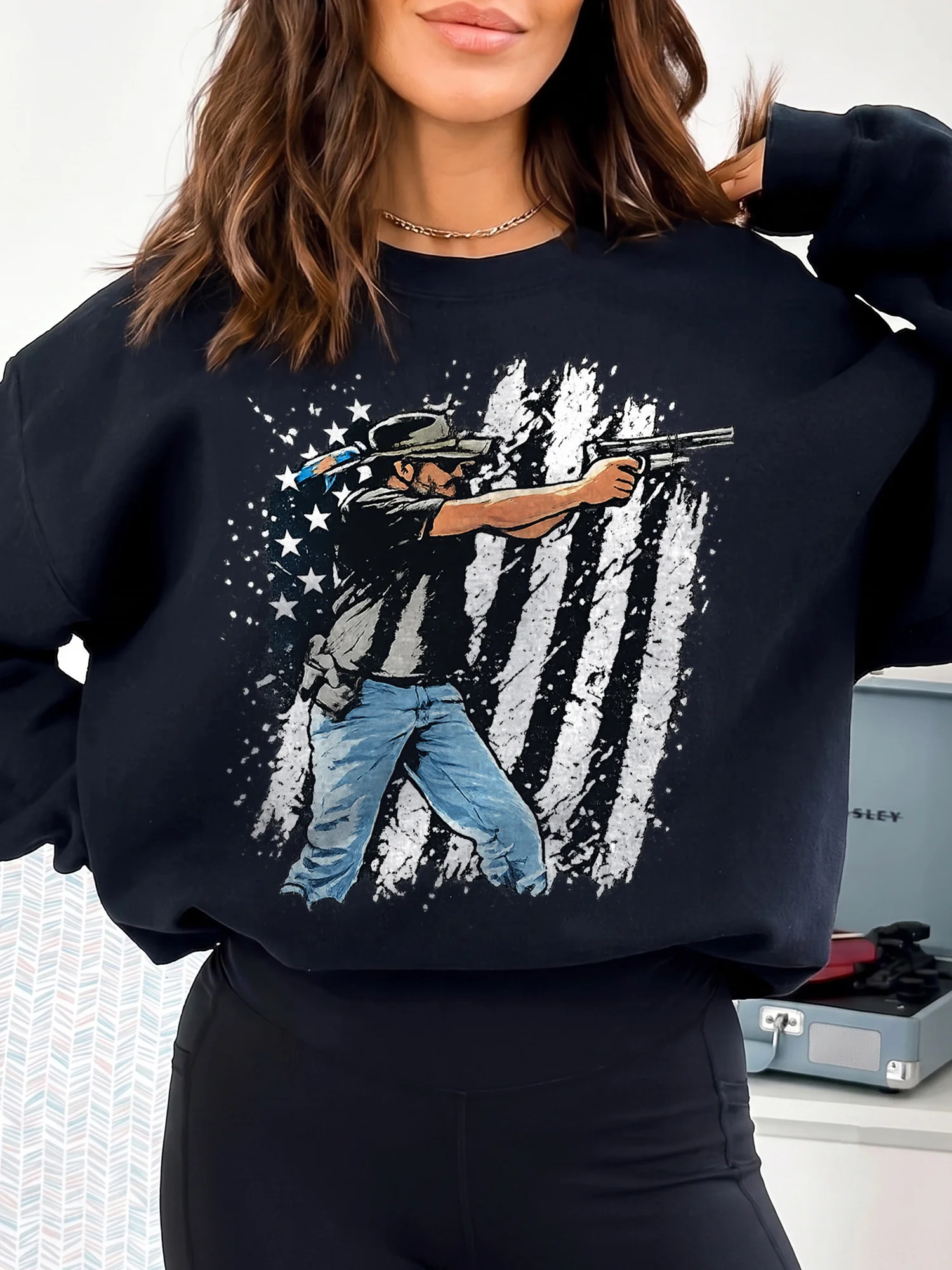 Patriotic Gun Distressed American Flag Tee Second Amendment Range Day Shirt