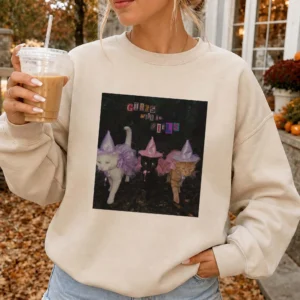 Girls Will Be Girls Halloween Cat Witch Tee Funny Spooky Season Graphic Shirt for Women