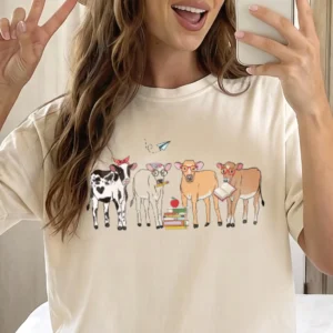 Cute Back to School Cow Graphic Tee for Teachers and Students