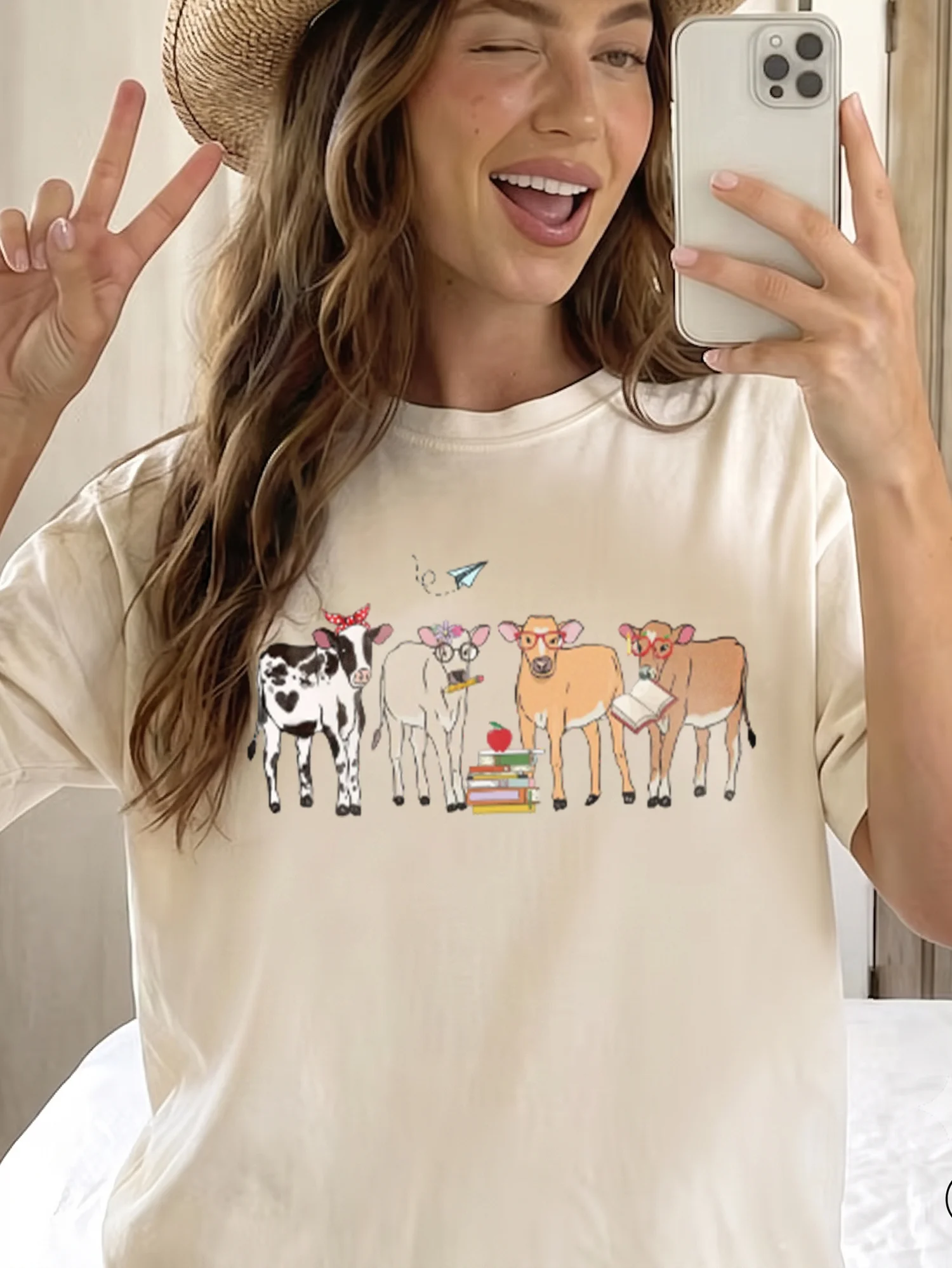 Cute Back to School Cow Graphic Tee for Teachers and Students