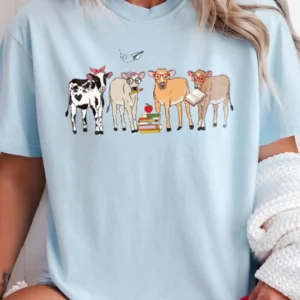 Cute Back to School Cow Graphic Tee for Teachers and Students