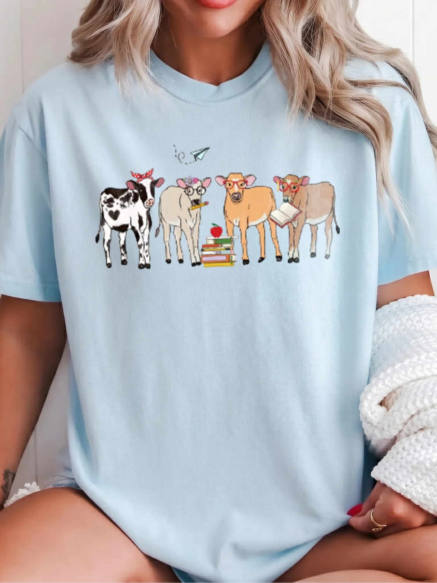 Cute Back to School Cow Graphic Tee for Teachers and Students