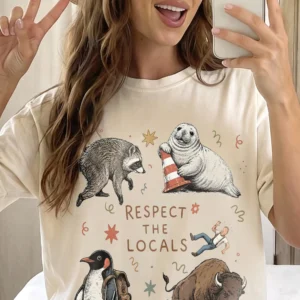 Respect the Locals Funny Wildlife Graphic Tee Vintage Camping Nature Shirt