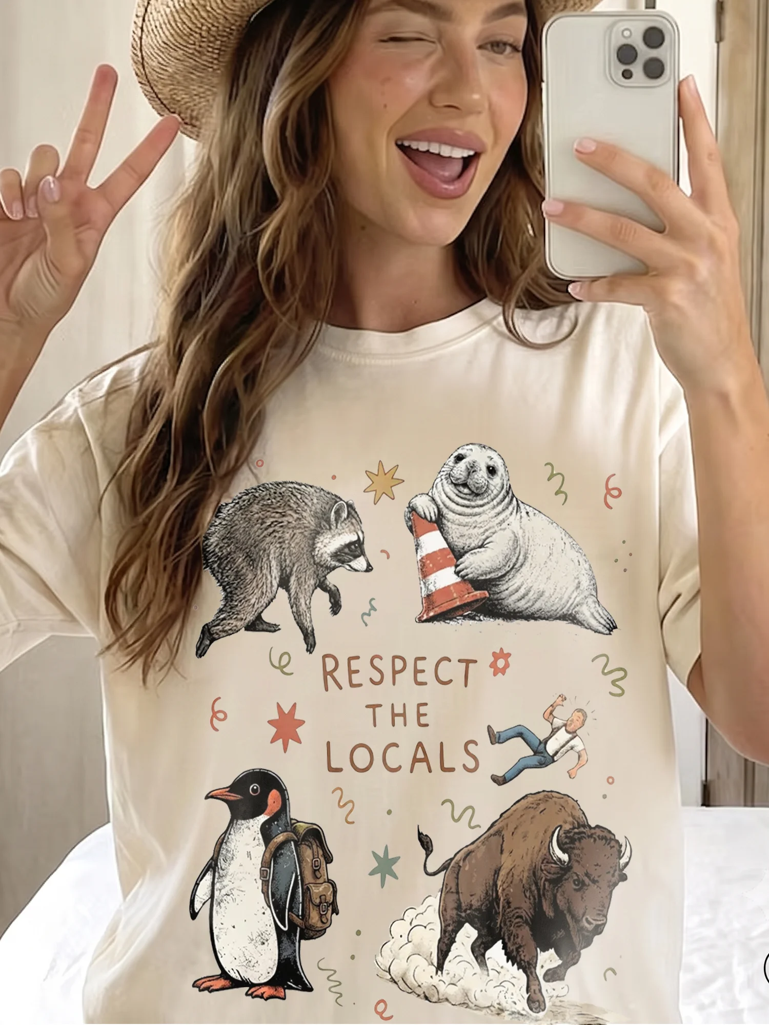 Respect the Locals Funny Wildlife Graphic Tee Vintage Camping Nature Shirt
