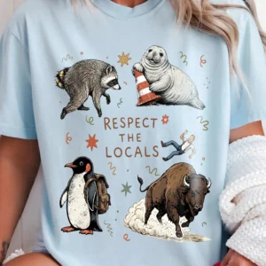 Respect the Locals Funny Wildlife Graphic Tee Vintage Camping Nature Shirt