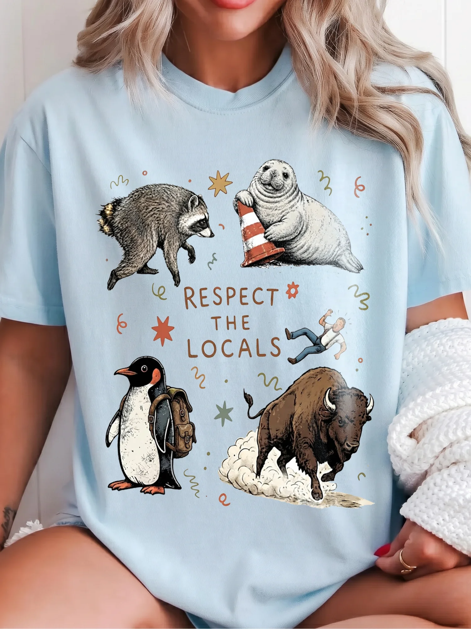 Respect the Locals Funny Wildlife Graphic Tee Vintage Camping Nature Shirt