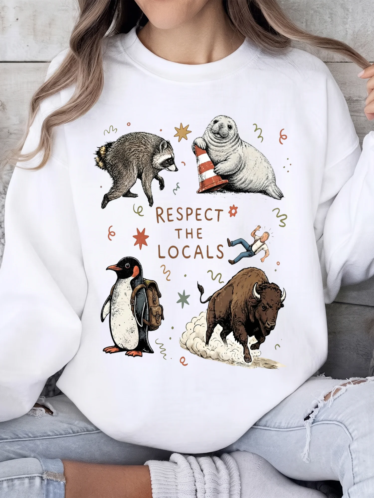 Respect the Locals Funny Wildlife Graphic Tee Vintage Camping Nature Shirt