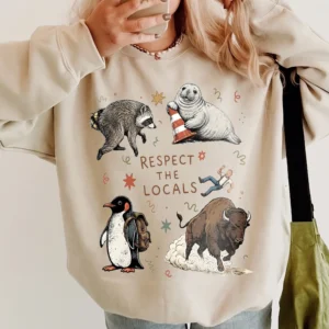 Respect the Locals Funny Wildlife Graphic Tee Vintage Camping Nature Shirt