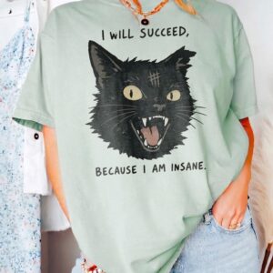 I Will Succeed Because I Am Insane Sweatshirt Funny Black Cat Sarcastic Graphic Pullover