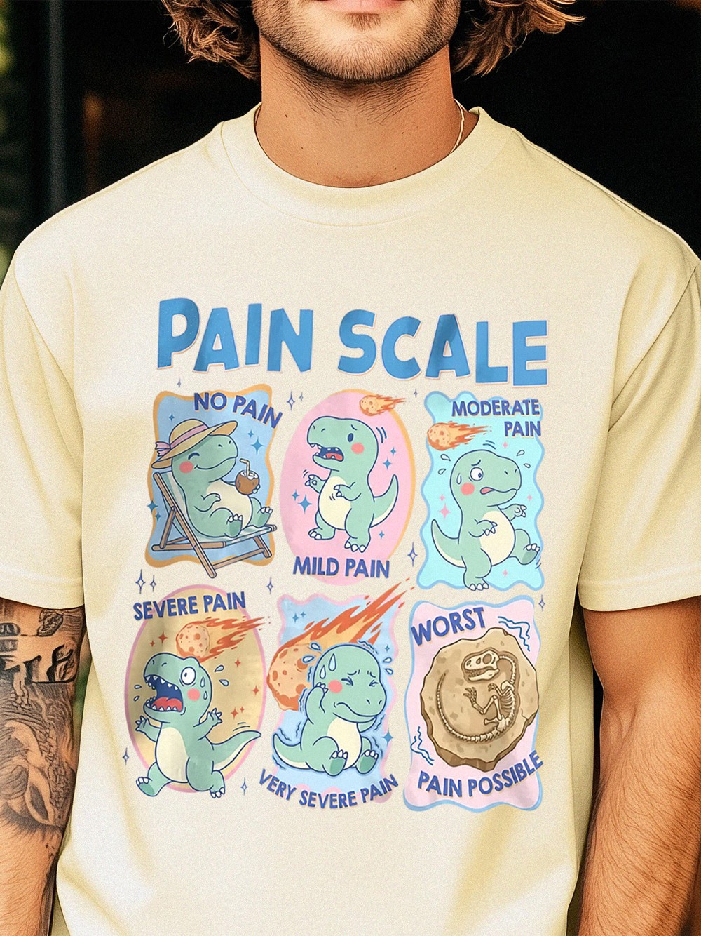 Dinosaur Pain Scale Tee Funny Medical Humor for Nurses and Doctors