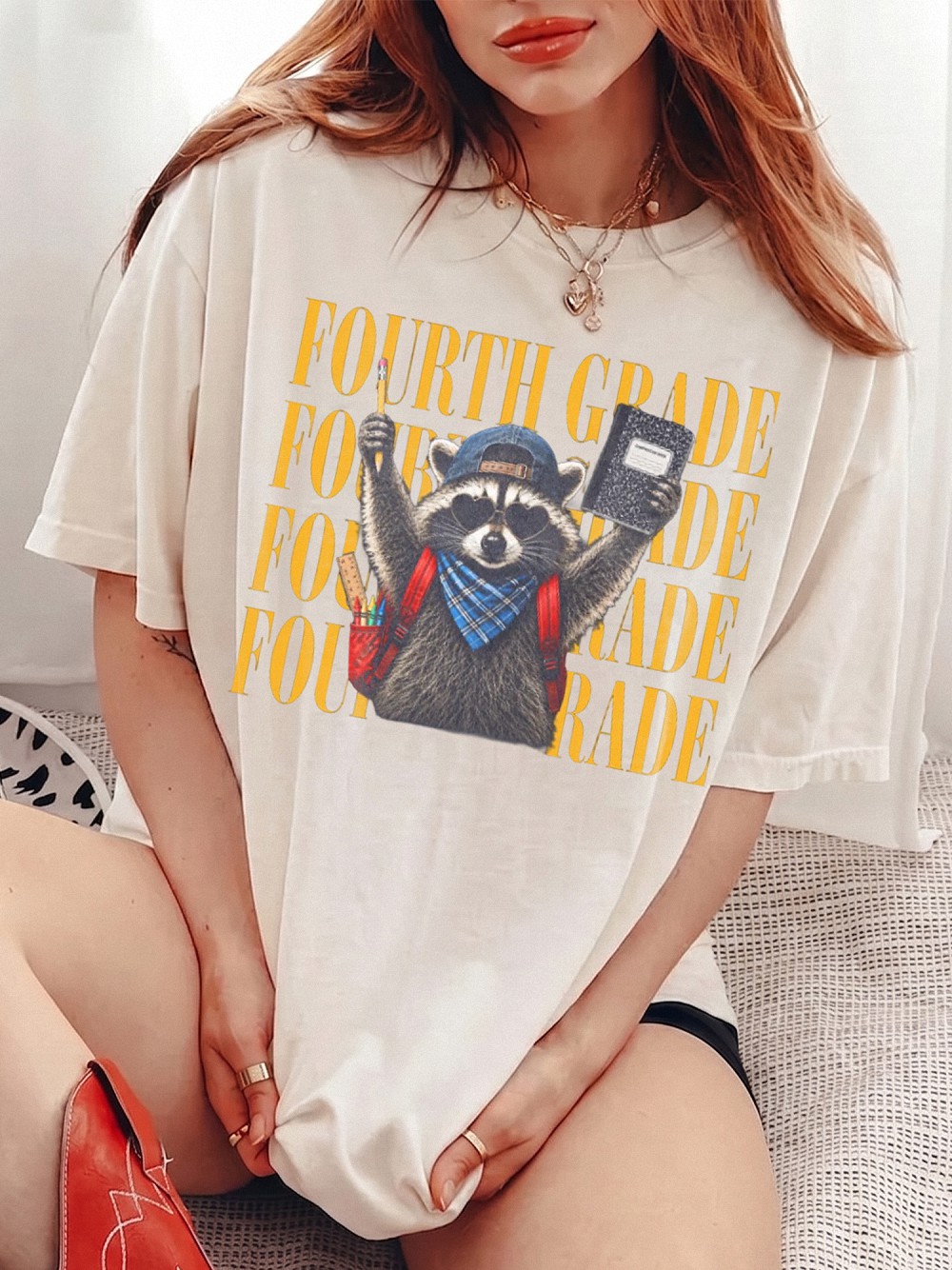 Fourth Grade Raccoon Tee for Back to School Students and Teachers