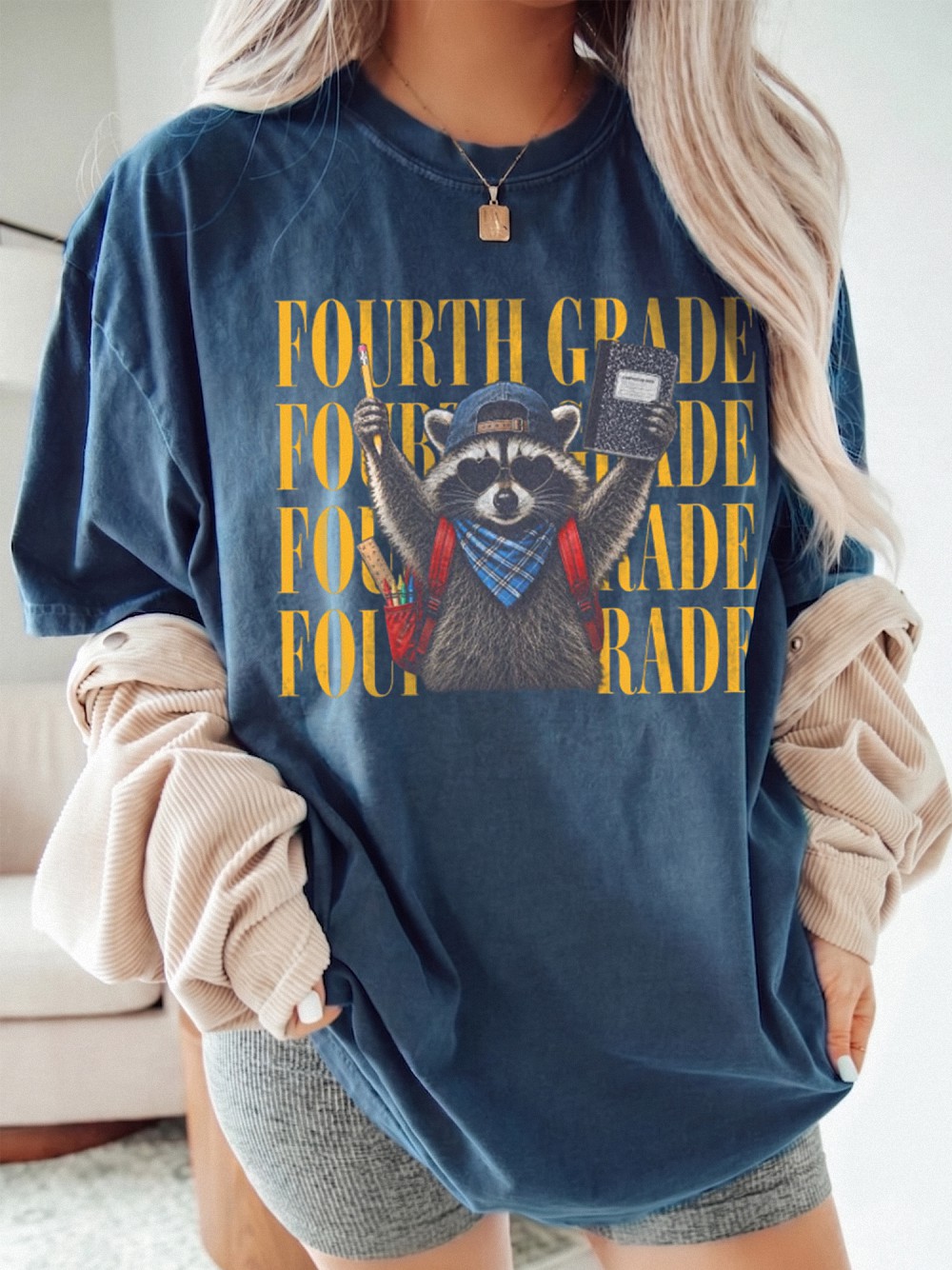 Fourth Grade Raccoon Tee for Back to School Students and Teachers