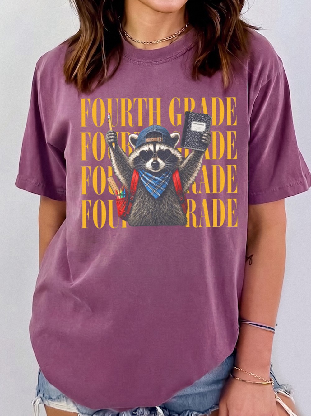 Fourth Grade Raccoon Tee for Back to School Students and Teachers