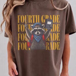 Fourth Grade Raccoon Tee for Back to School Students and Teachers