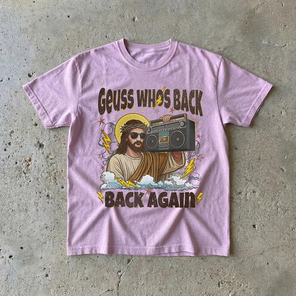 Guess Who's Back Back Again Jesus Boombox Meme Tee Funny Retro Christian Graphic Shirt