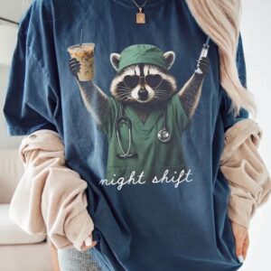 Night Shift Raccoon Nurse Tee Funny Medical Worker Gift