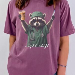 Night Shift Raccoon Nurse Tee Funny Medical Worker Gift