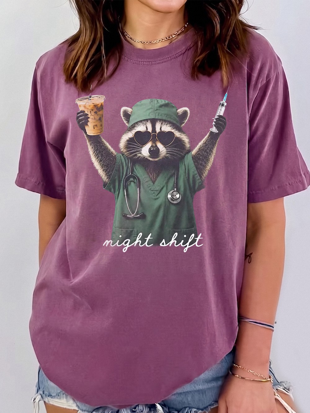 Night Shift Raccoon Nurse Tee Funny Medical Worker Gift