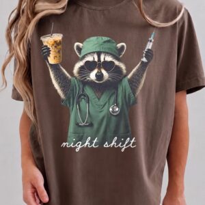 Night Shift Raccoon Nurse Tee Funny Medical Worker Gift