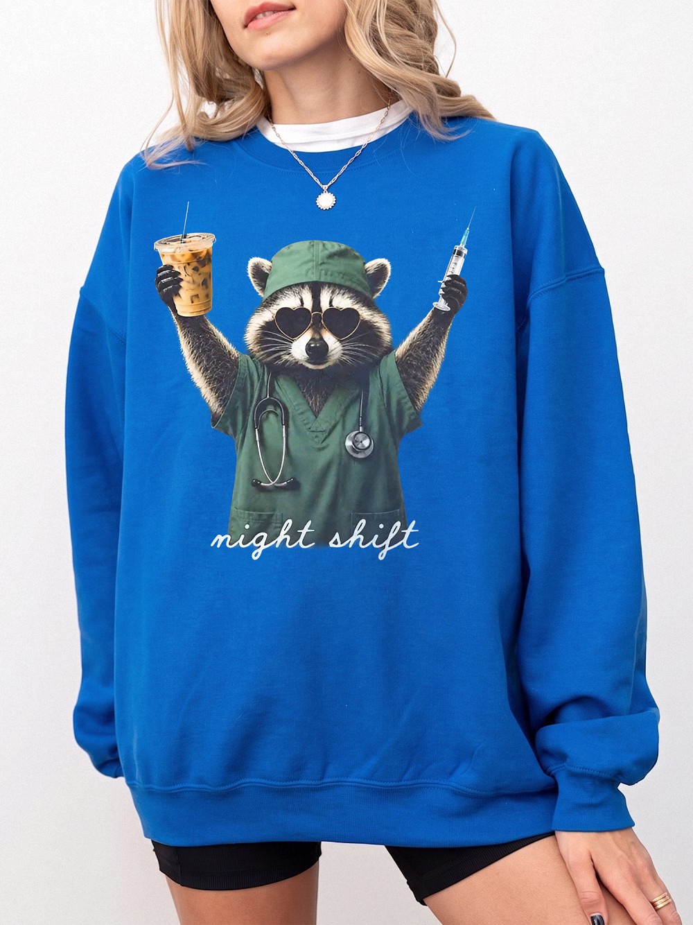 Night Shift Raccoon Nurse Tee Funny Medical Worker Gift