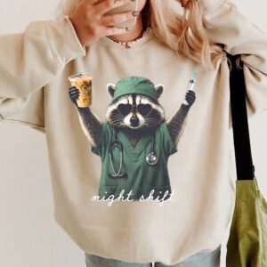 Night Shift Raccoon Nurse Tee Funny Medical Worker Gift