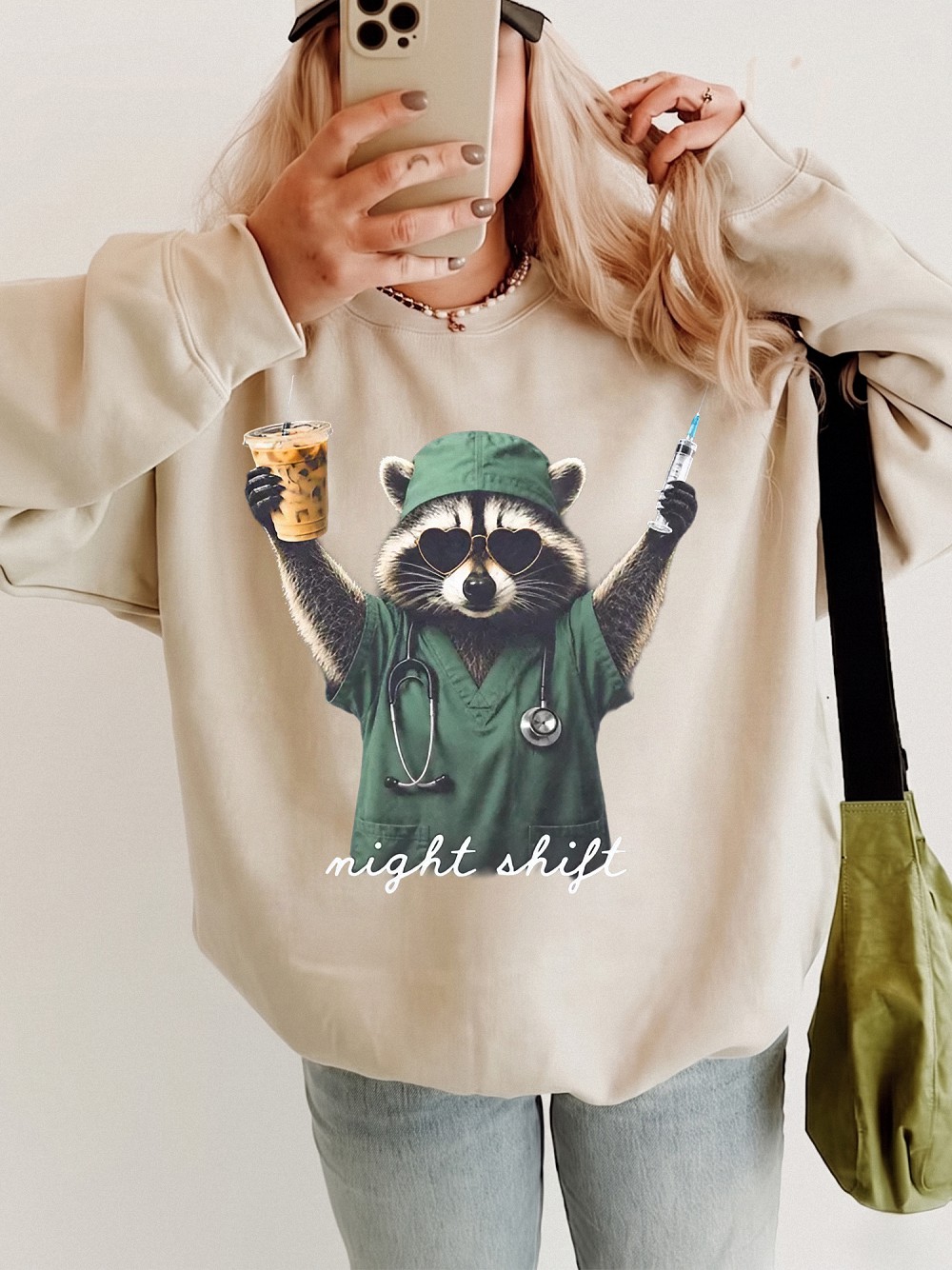 Night Shift Raccoon Nurse Tee Funny Medical Worker Gift