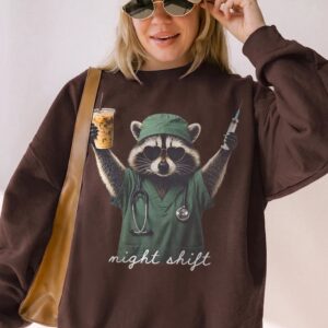 Night Shift Raccoon Nurse Tee Funny Medical Worker Gift