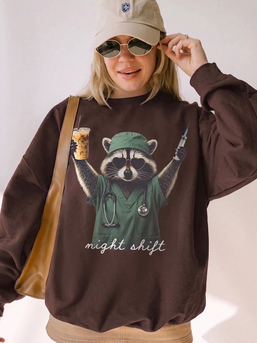 Night Shift Raccoon Nurse Tee Funny Medical Worker Gift