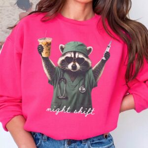 Night Shift Raccoon Nurse Tee Funny Medical Worker Gift