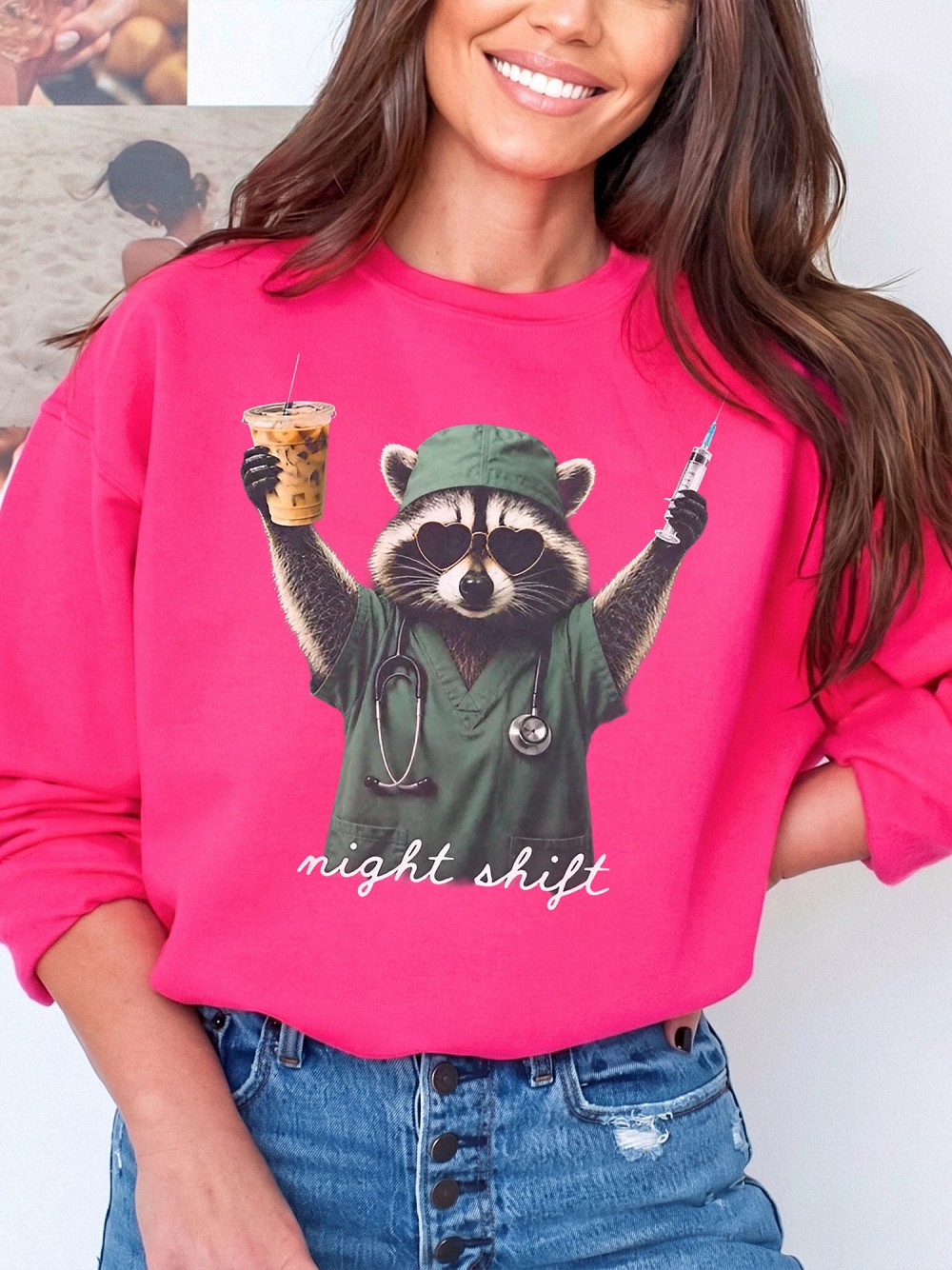 Night Shift Raccoon Nurse Tee Funny Medical Worker Gift