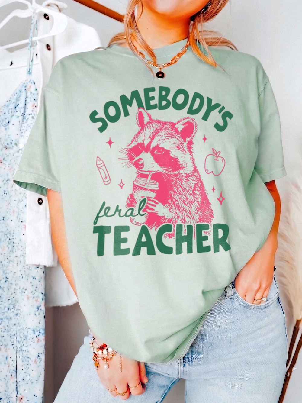 Somebody's Feral Teacher Tee Funny Back to School Shirt for Women