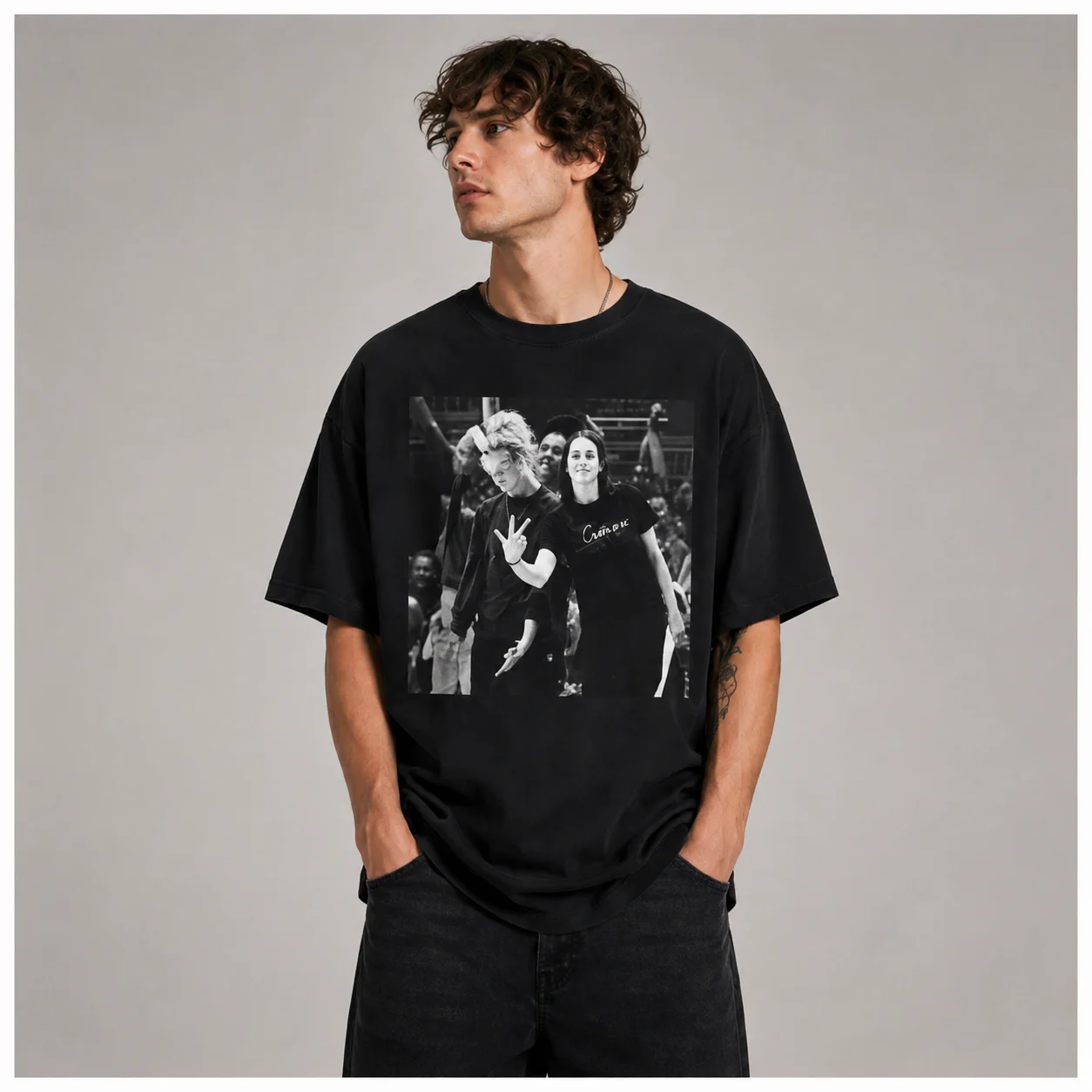 Caitlin Clark Graphic Tee Black and White Photo Oversized T-Shirt